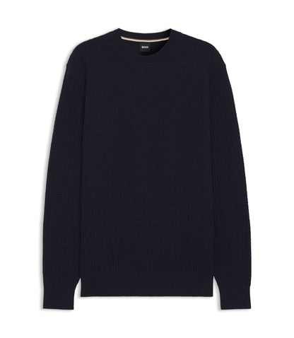 Boss Cotton Sweater With Knitted Structure Dark Blue