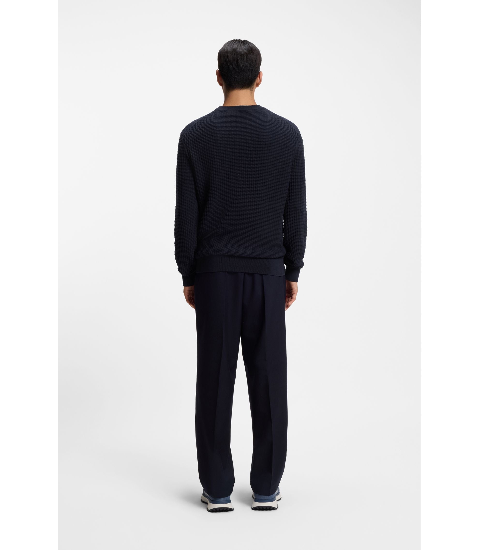 Boss Cotton Sweater With Knitted Structure Dark Blue