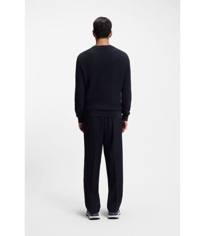Boss Cotton Sweater With Knitted Structure Dark Blue
