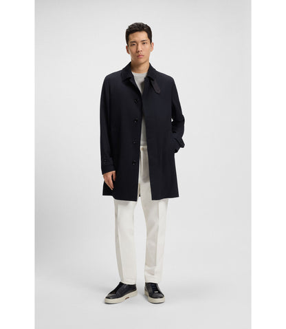 Boss Regular Fit Water Repellent Coat In Wool Dark Blue