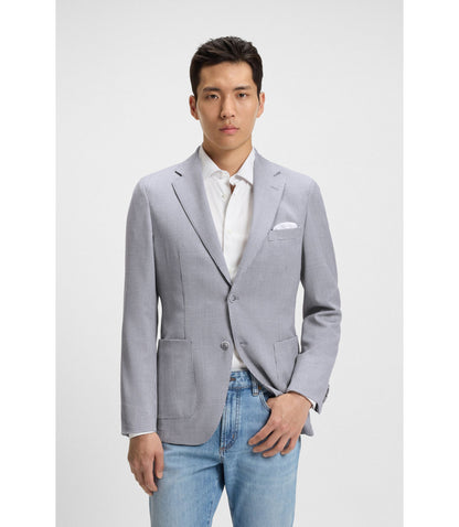 Boss Slim Fit Jacket In Virgin Wool And Silk Silver