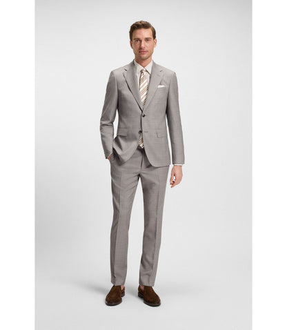 Boss Checked Regular Fit Suit In Virgin Wool Grey