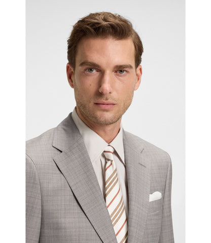 Boss Checked Regular Fit Suit In Virgin Wool Grey