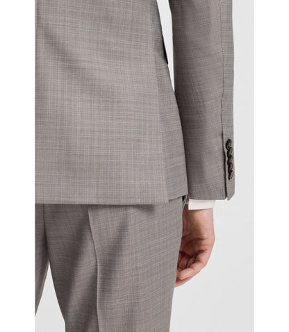 Boss Checked Regular Fit Suit In Virgin Wool Grey
