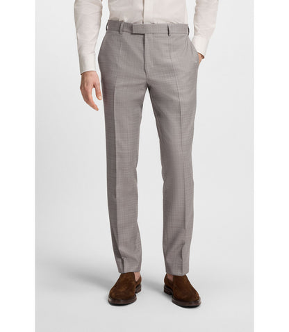 Boss Checked Regular Fit Suit In Virgin Wool Grey