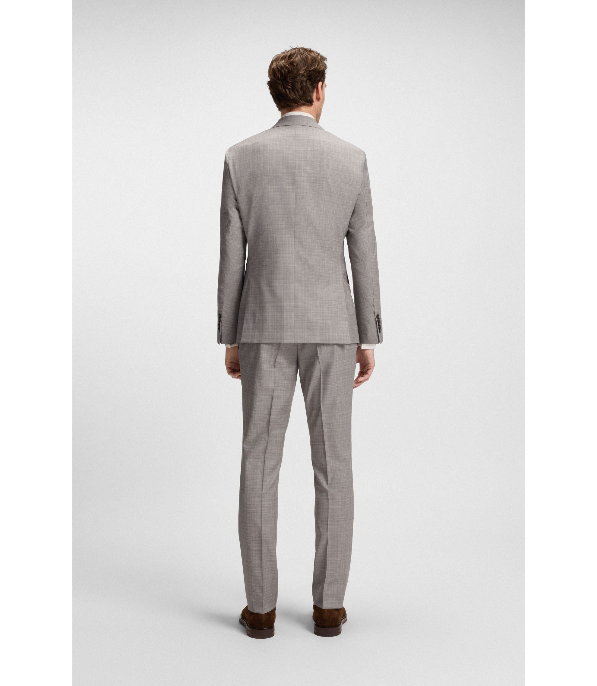 Boss Checked Regular Fit Suit In Virgin Wool Grey