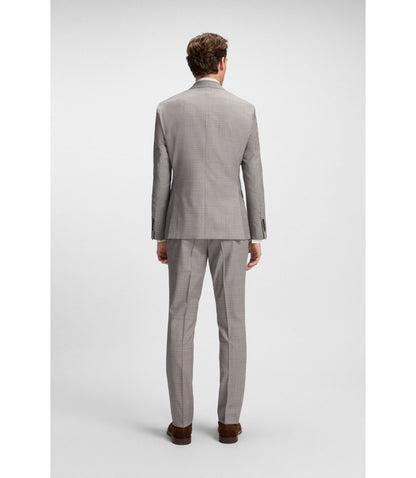 Boss Checked Regular Fit Suit In Virgin Wool Grey