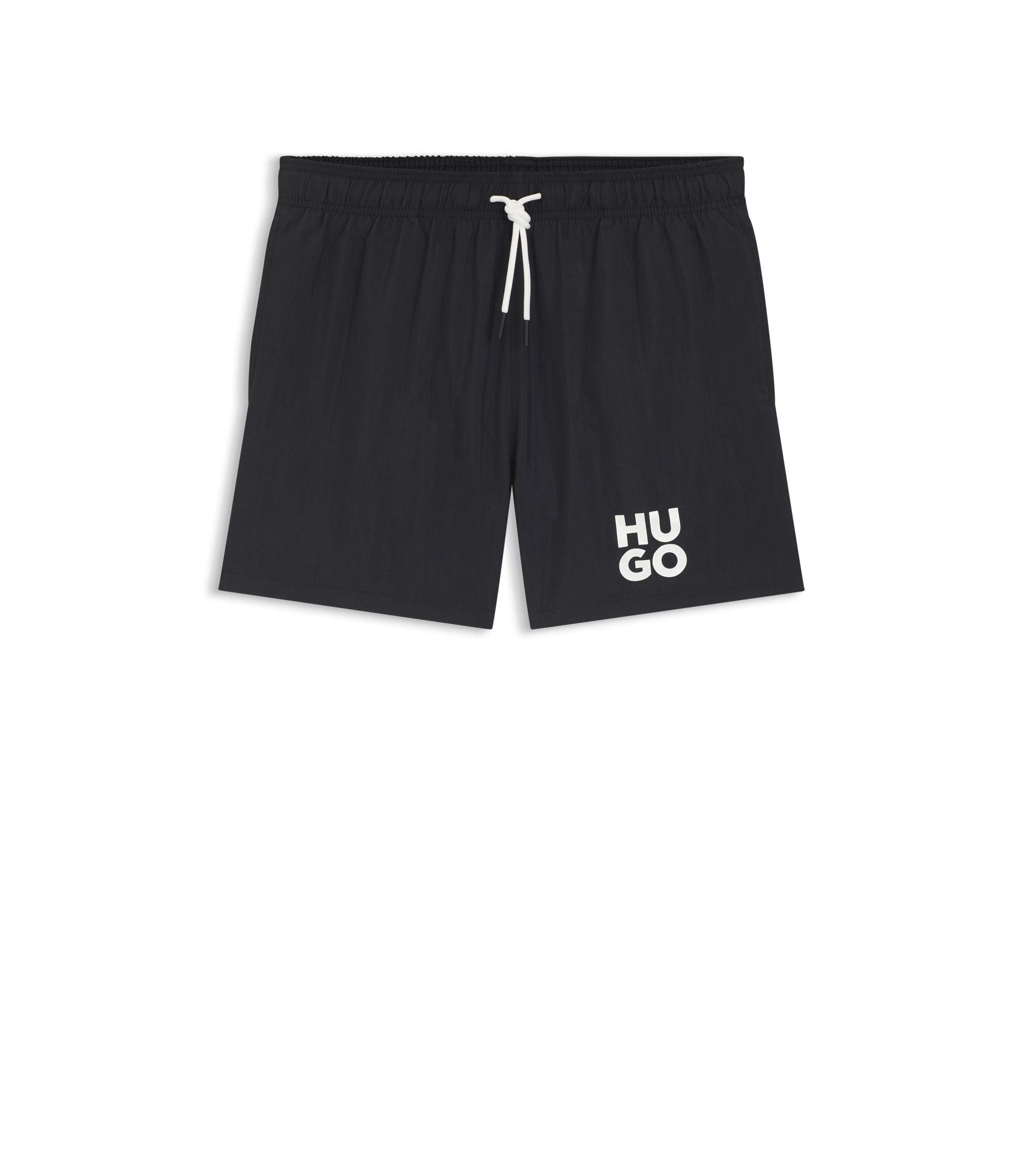 Hugo Quick Dry Swim Shorts With Printed Stacked Logo Black