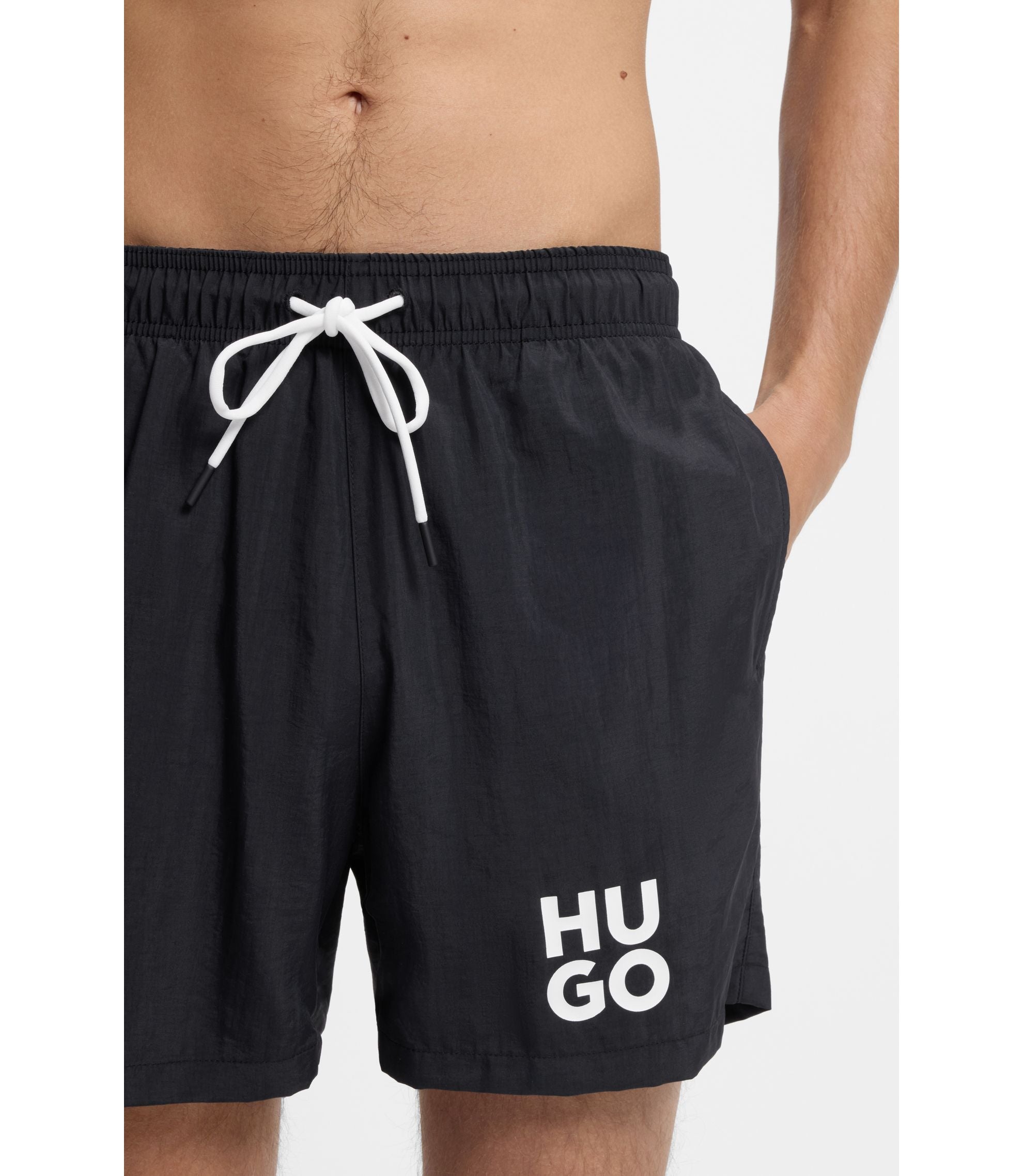 Hugo Quick Dry Swim Shorts With Printed Stacked Logo Black