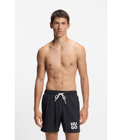 Hugo Quick Dry Swim Shorts With Printed Stacked Logo Black