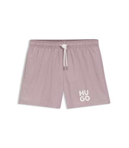 Hugo Quick Dry Swim Shorts With Printed Stacked Logo Light Pink