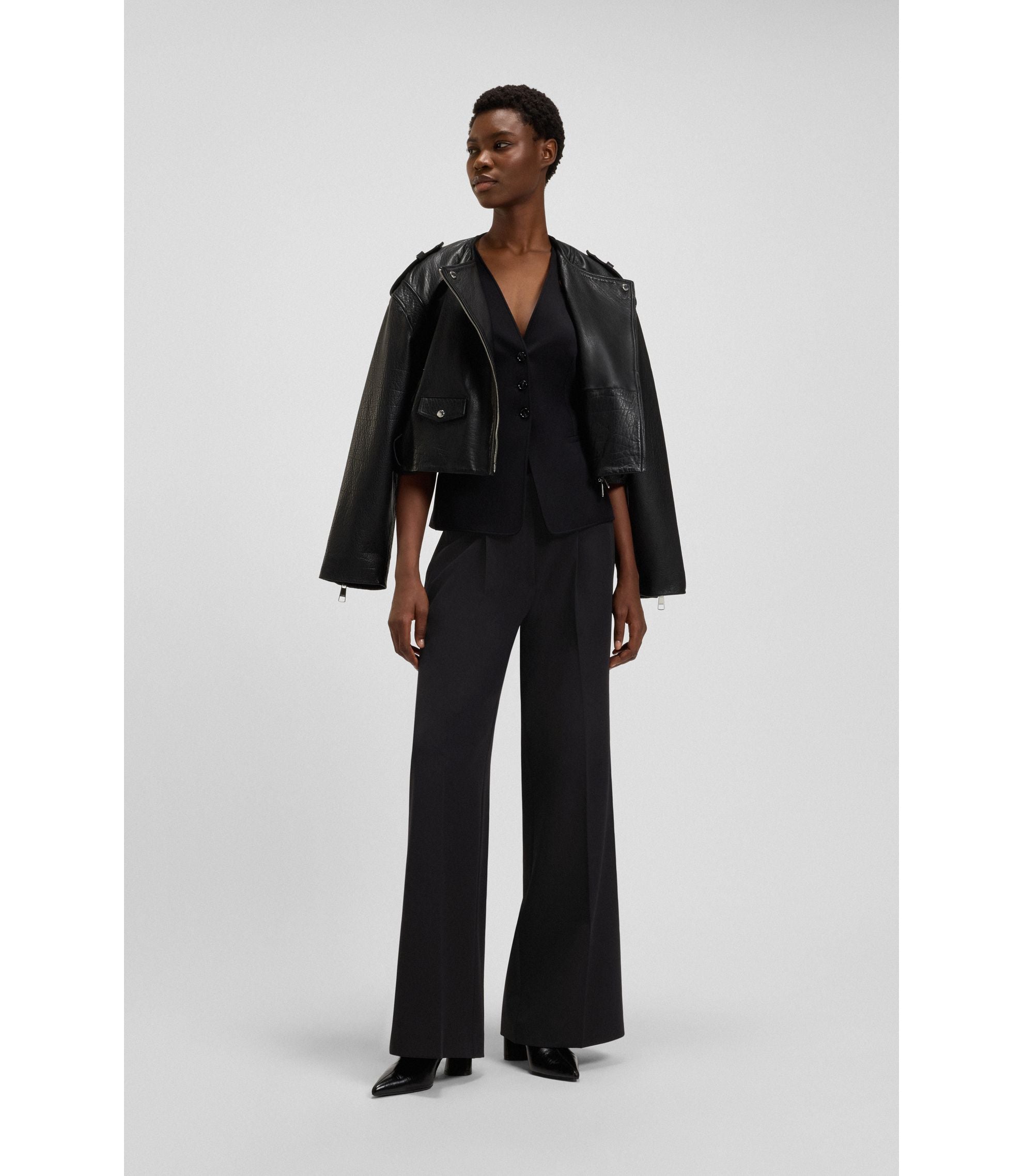 Boss Wide Leg Trousers In Stretch Fabric Black Women's