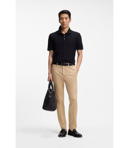 Boss Slim Fit Trousers In Cotton Silk And Stretch Beige