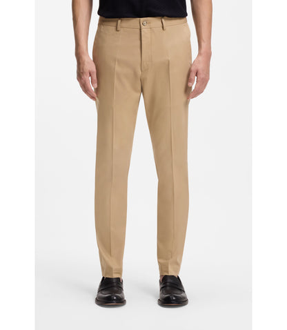 Boss Slim Fit Trousers In Cotton Silk And Stretch Beige