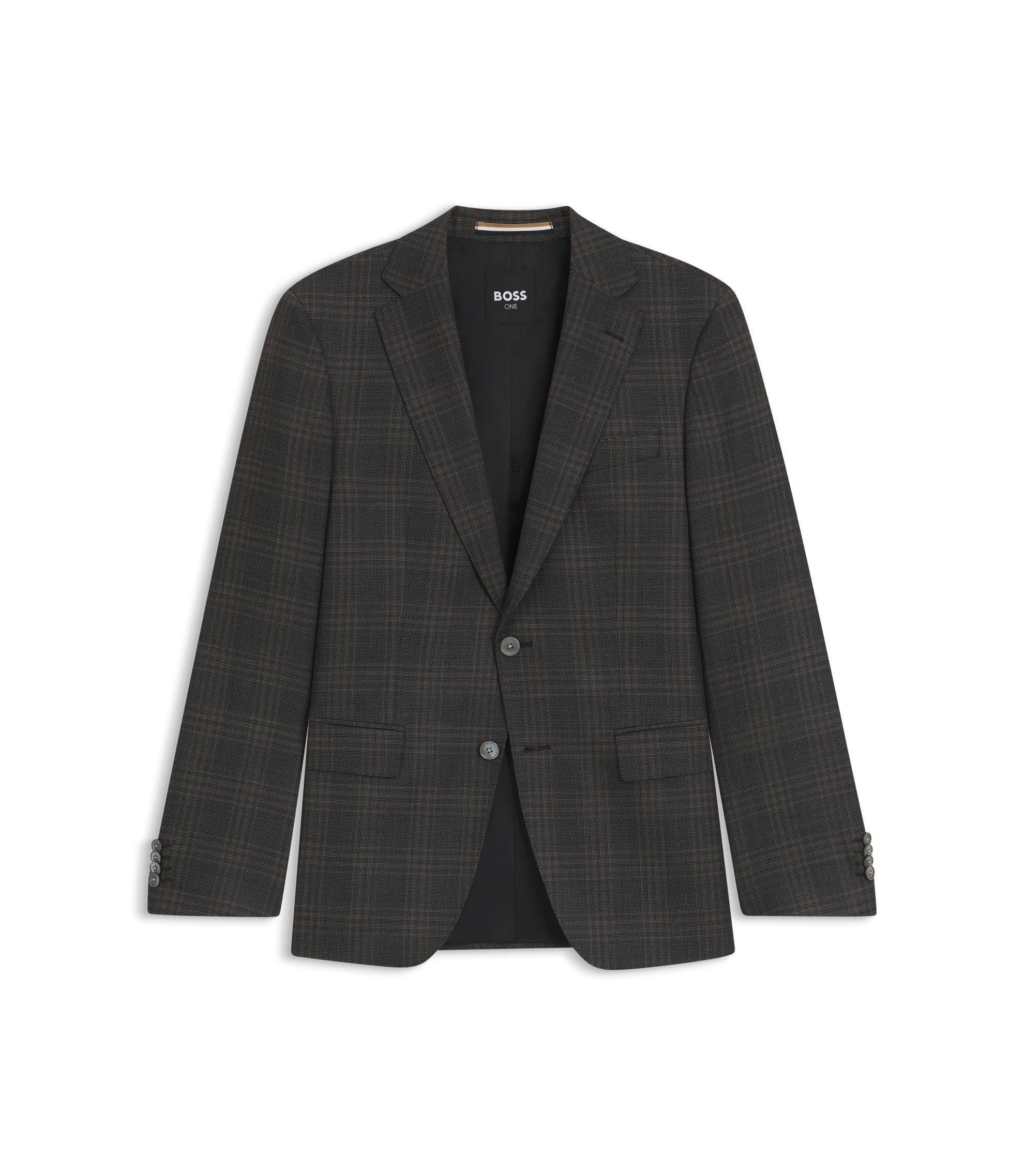Boss Checked Slim Fit Jacket In Virgin Wool Black