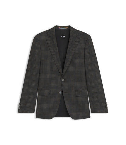 Boss Checked Slim Fit Jacket In Virgin Wool Black