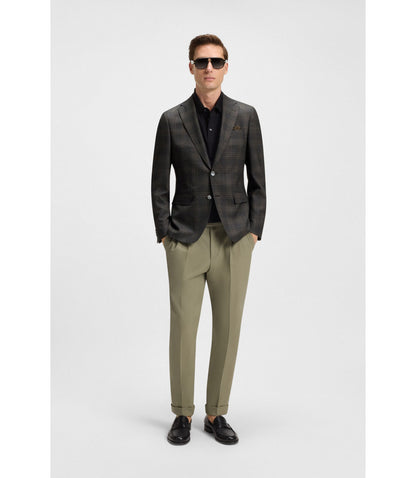 Boss Checked Slim Fit Jacket In Virgin Wool Black