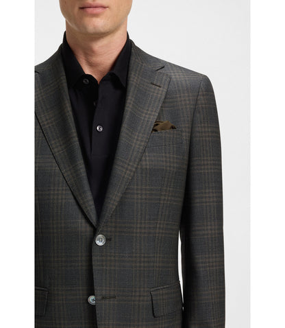 Boss Checked Slim Fit Jacket In Virgin Wool Black