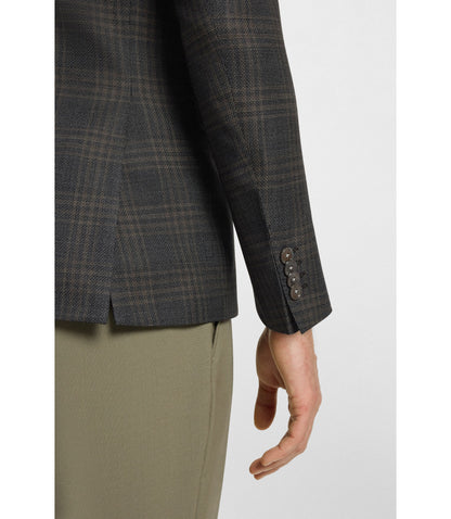 Boss Checked Slim Fit Jacket In Virgin Wool Black