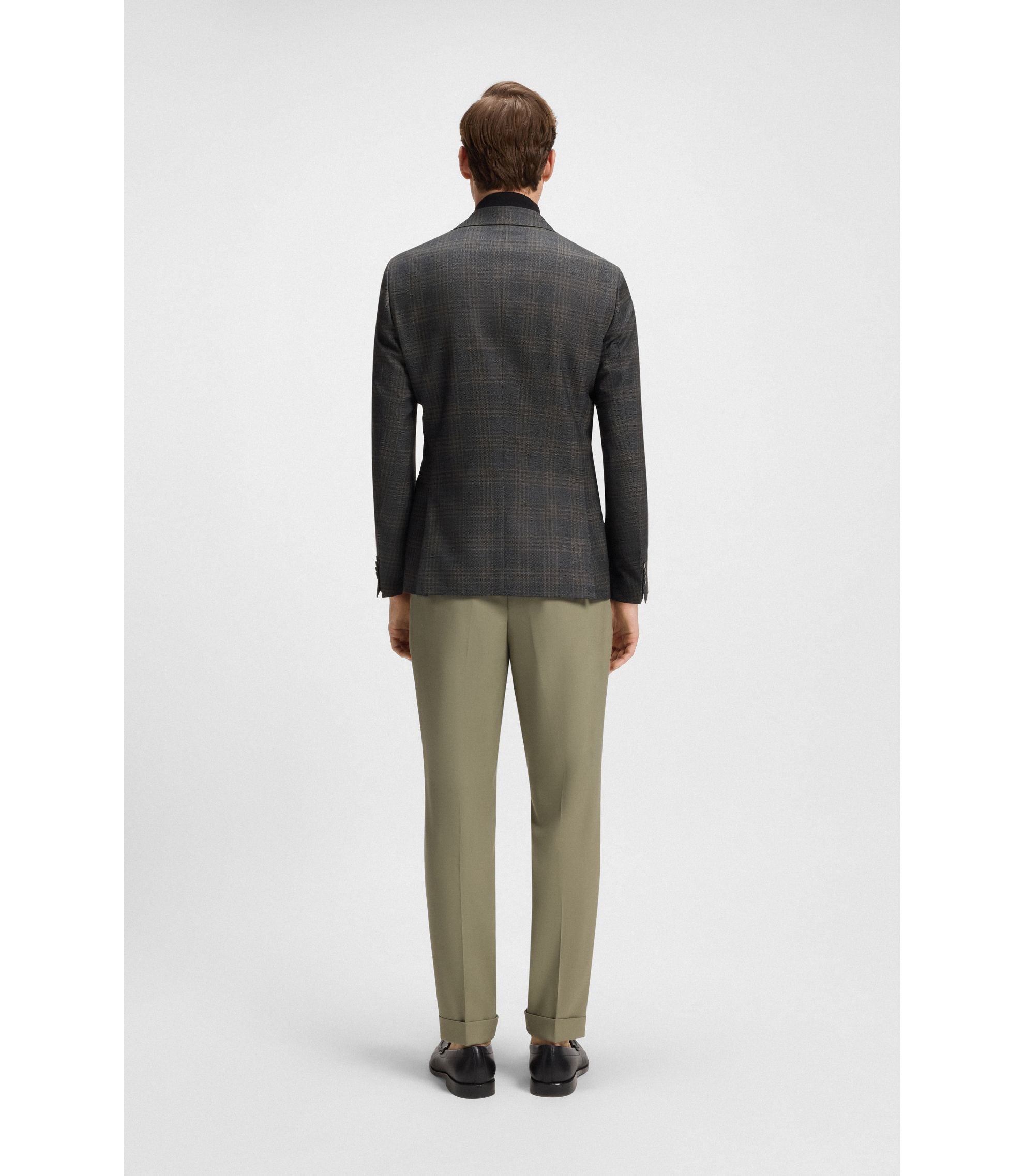 Boss Checked Slim Fit Jacket In Virgin Wool Black