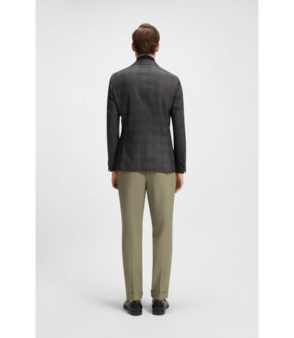Boss Checked Slim Fit Jacket In Virgin Wool Black