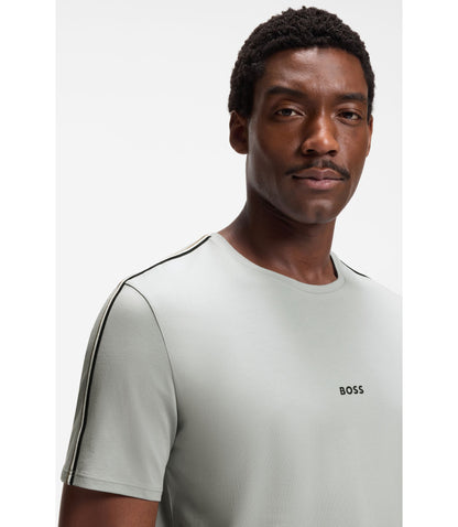 Boss Stretch Cotton Pyjama T Shirt With Signature Stripe Tape Light Grey