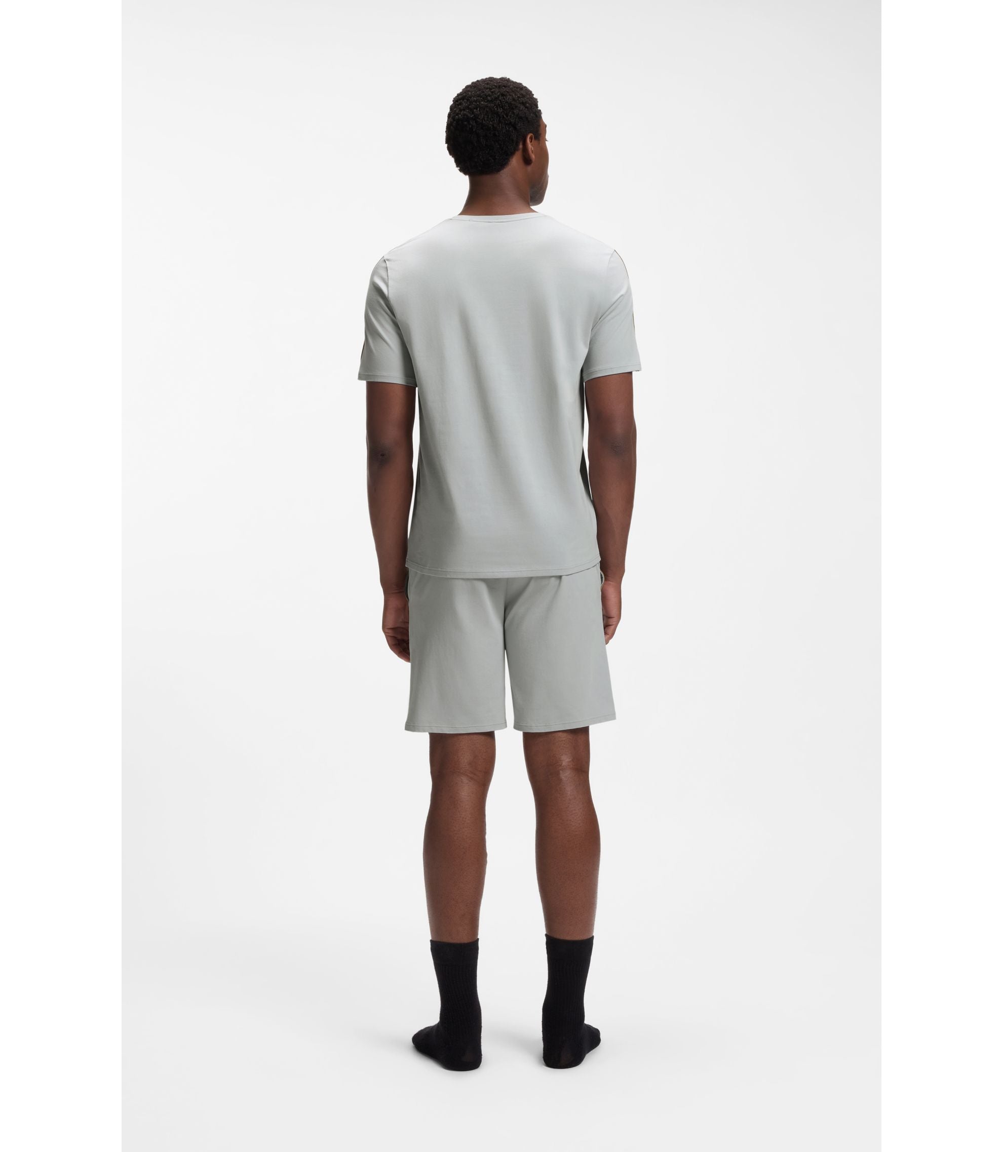 Boss Stretch Cotton Pyjama T Shirt With Signature Stripe Tape Light Grey