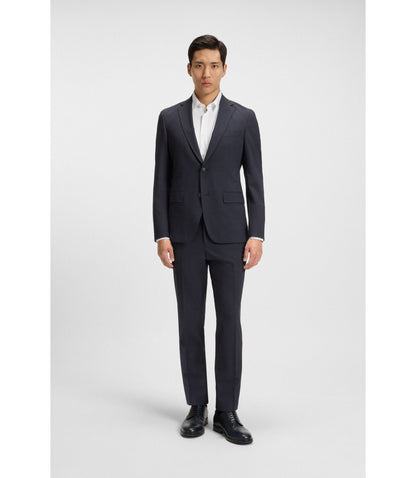 Boss Micro Patterned Slim Fit Suit In Stretch Cloth Dark Blue