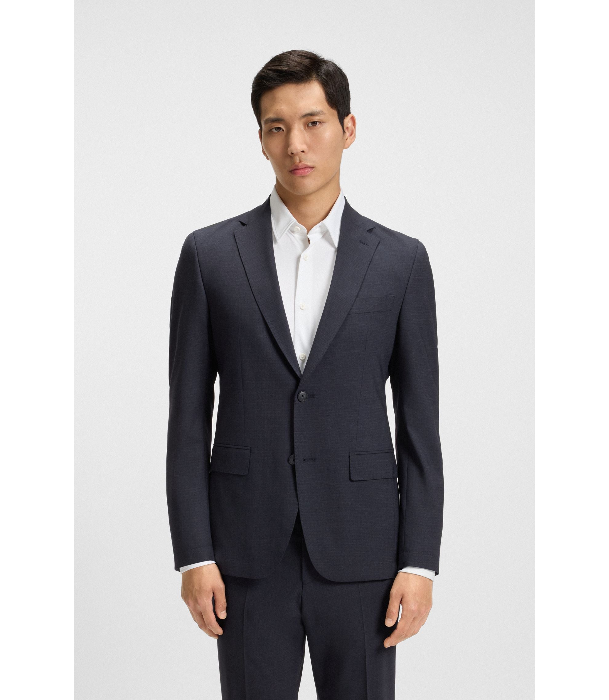 Boss Micro Patterned Slim Fit Suit In Stretch Cloth Dark Blue