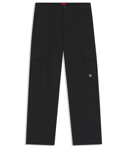 Hugo Straight Fit Cargo Trousers In Waxed Fabric Black