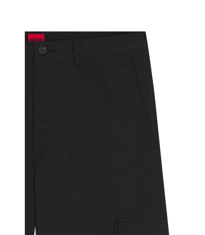 Hugo Straight Fit Cargo Trousers In Waxed Fabric Black