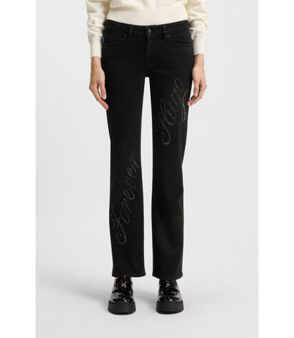 Hugo Slim Fit Jeans With Rhinestone Logos Black Women's