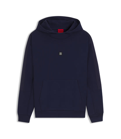 Hugo Geometric Tape Hoodie In A Cotton Blend Dark Blue