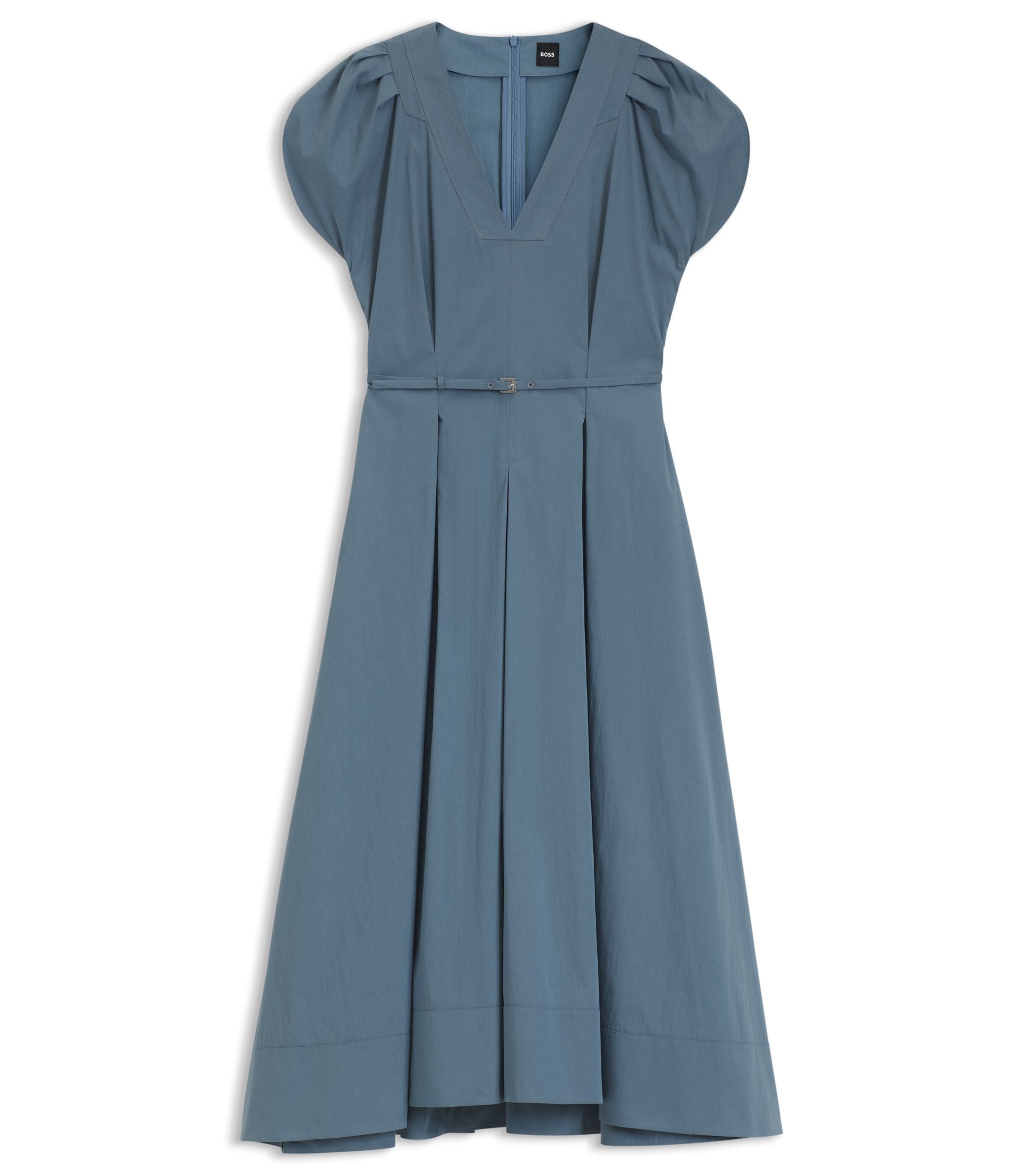 Boss Buckled Belt Dress In A Cotton Blend Light Blue Women's