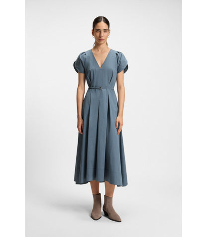 Boss Buckled Belt Dress In A Cotton Blend Light Blue Women's