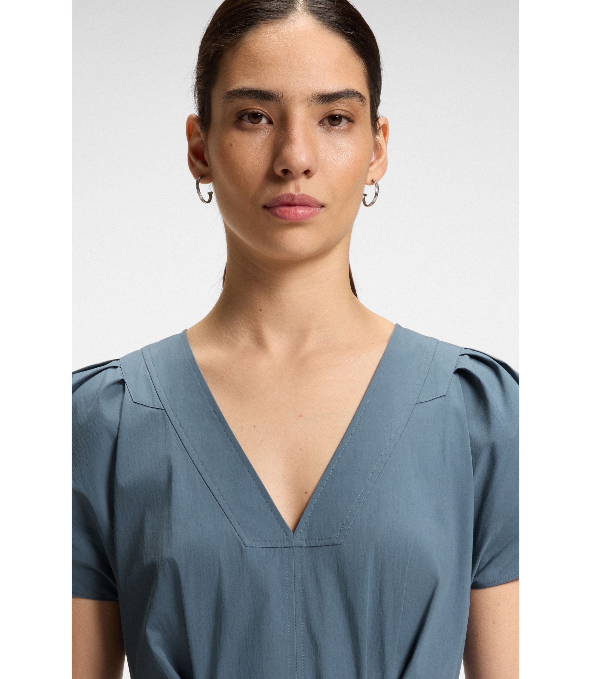 Boss Buckled Belt Dress In A Cotton Blend Light Blue Women's