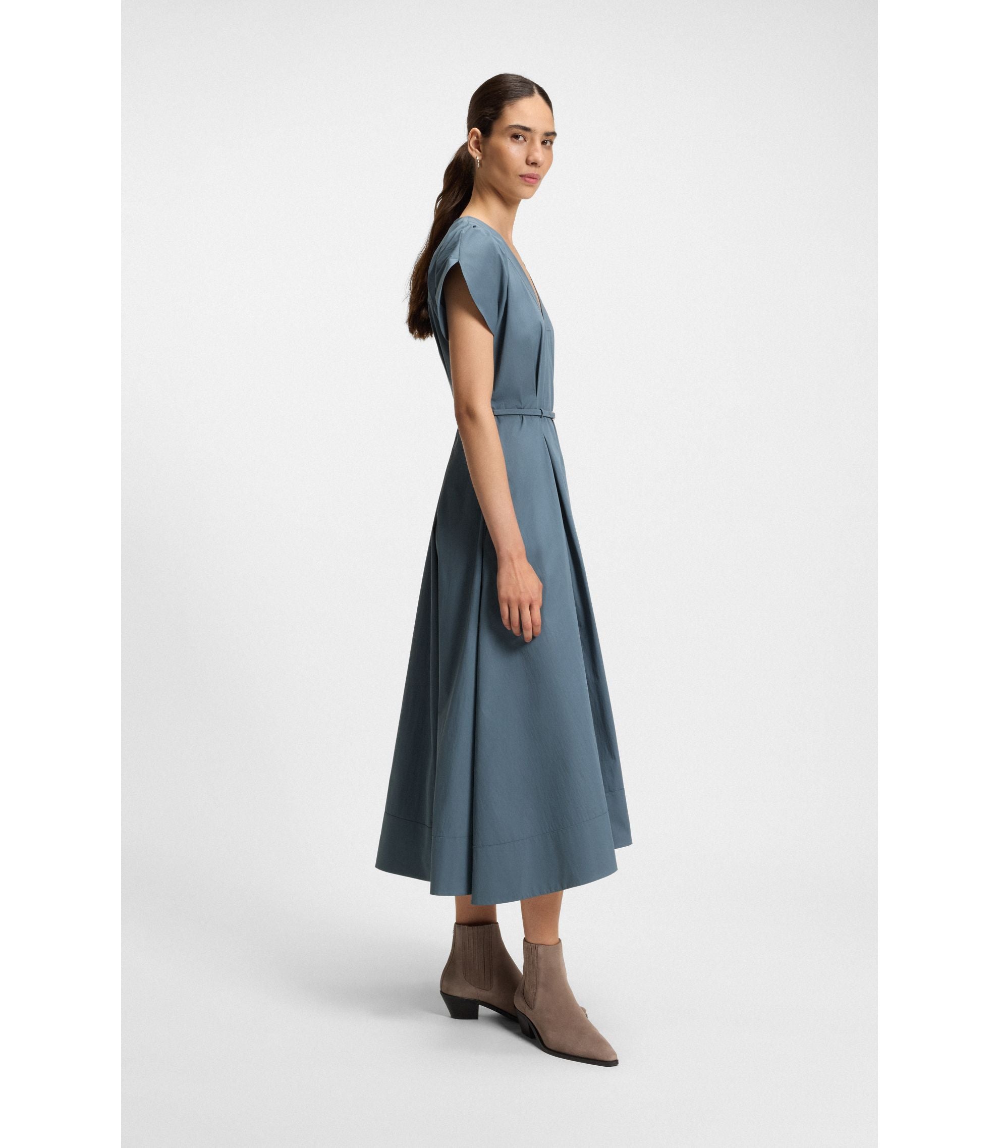 Boss Buckled Belt Dress In A Cotton Blend Light Blue Women's