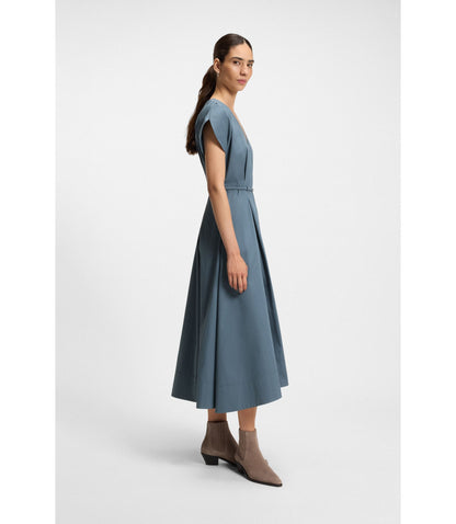 Boss Buckled Belt Dress In A Cotton Blend Light Blue Women's