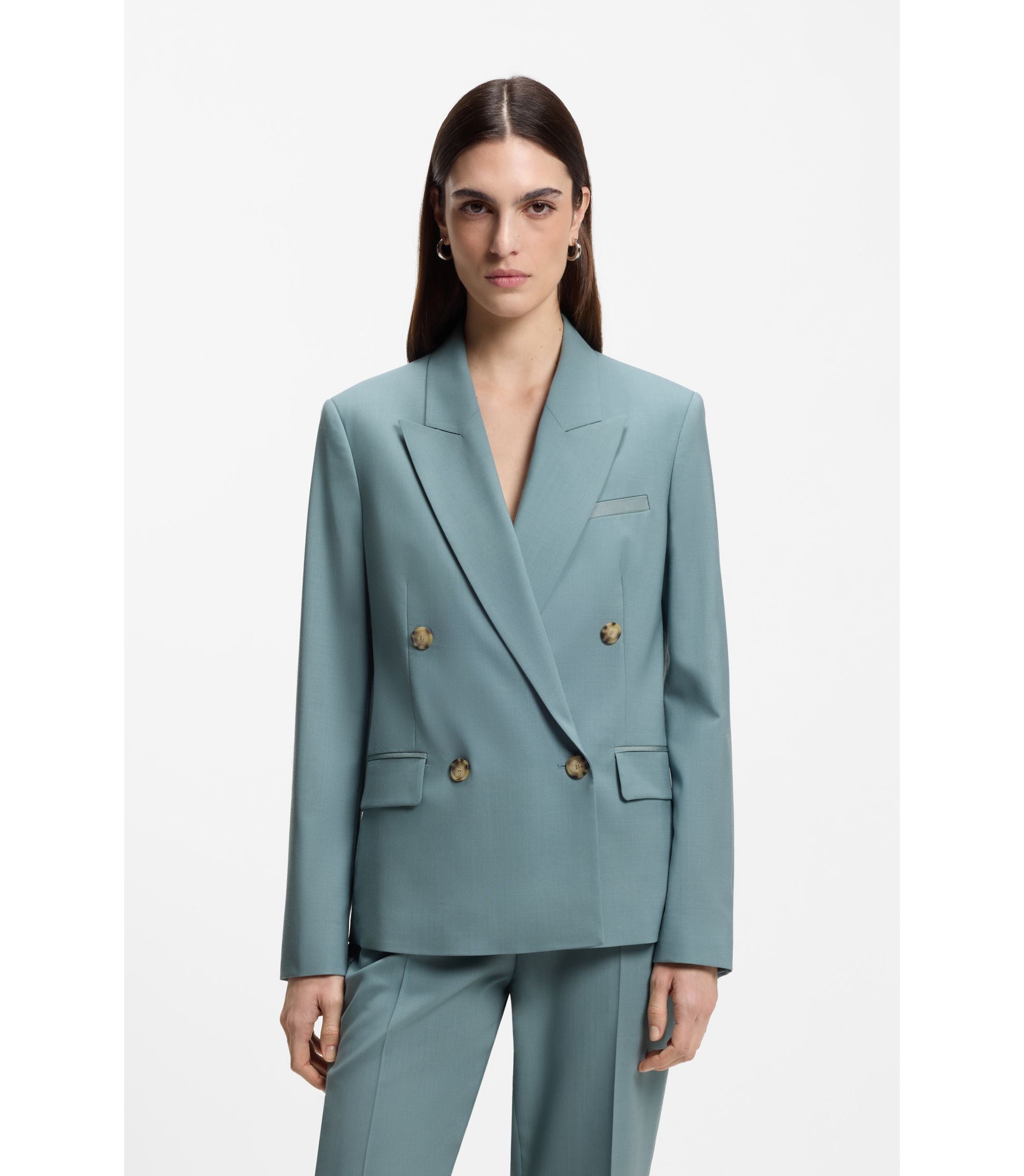 Boss Regular Fit Blazer In Virgin Wool Blue Women's