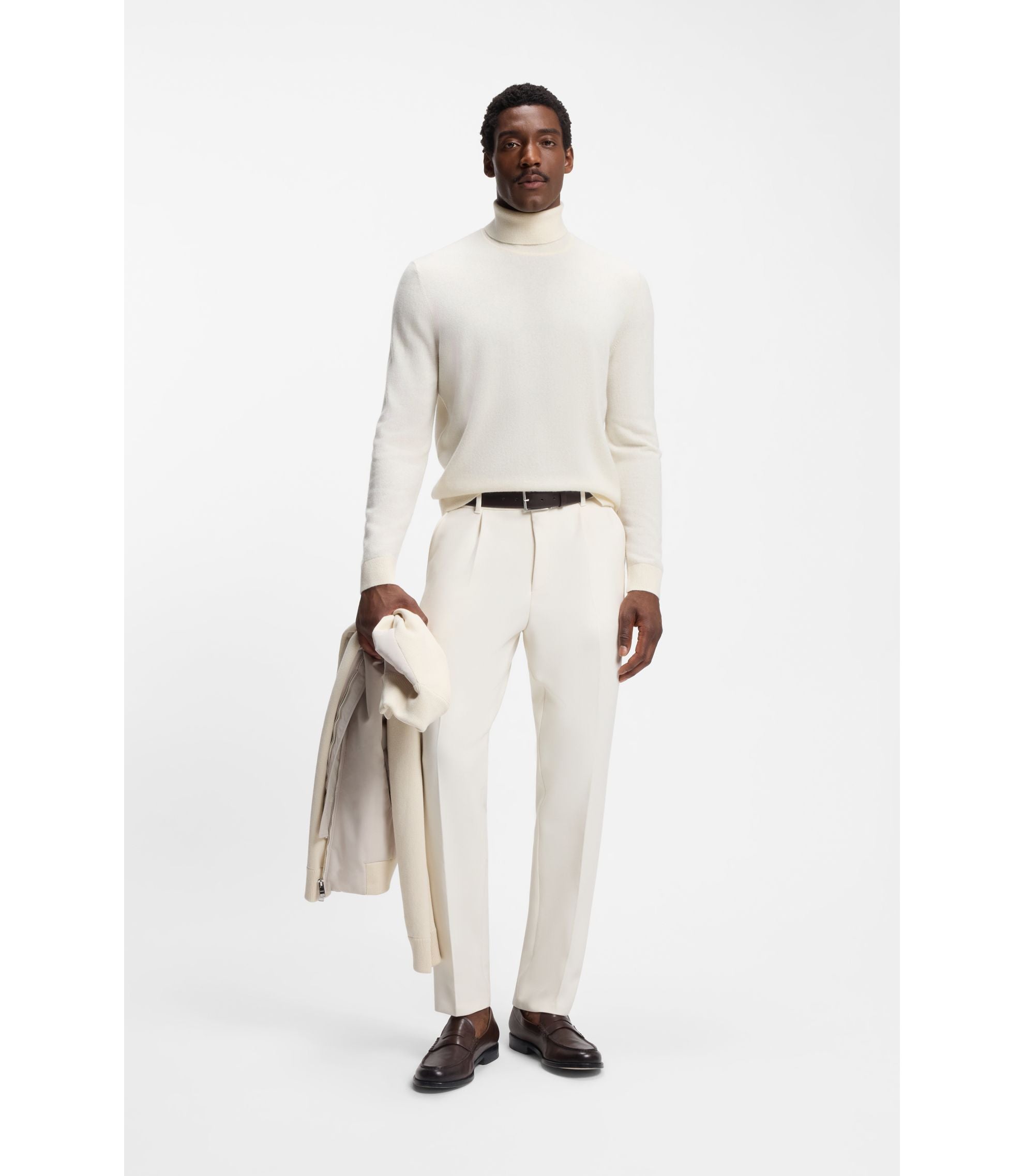 Boss Rollneck Sweater In Cashmere White
