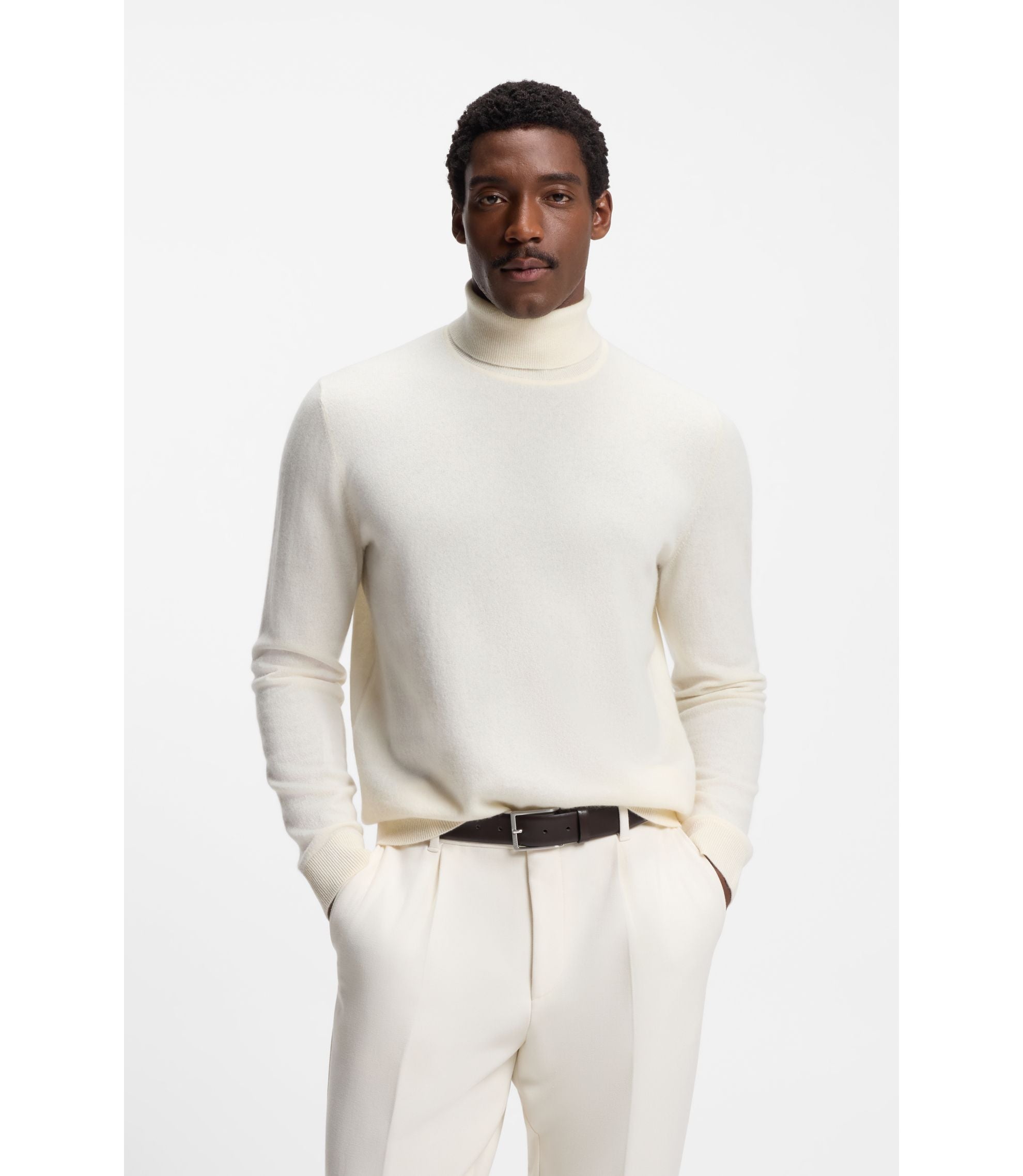 Boss Rollneck Sweater In Cashmere White