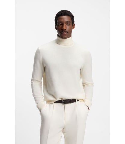 Boss Rollneck Sweater In Cashmere White