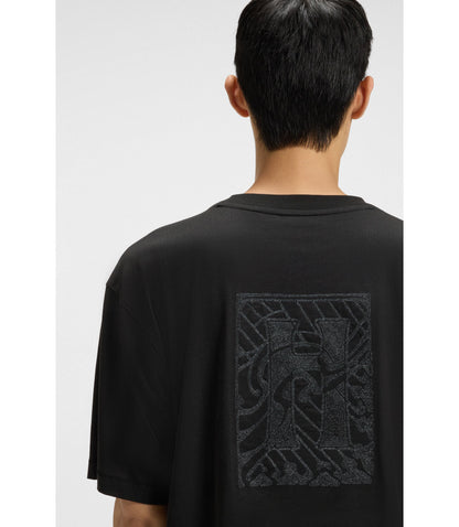 Hugo Embroidered Logo T Shirt In Cotton Jersey Black