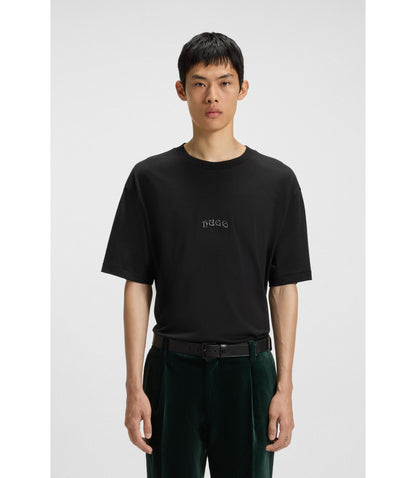 Hugo Embroidered Logo T Shirt In Cotton Jersey Black