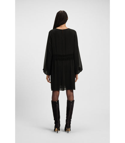 Boss Smocked Waistband Dress With Pliss Pleats Black Women's
