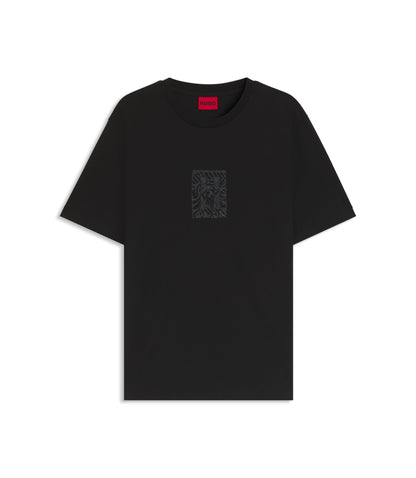 Hugo Embroidered Artwork T Shirt In Cotton Jersey Black