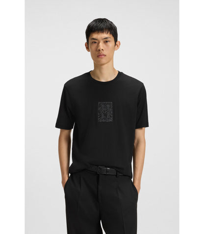 Hugo Embroidered Artwork T Shirt In Cotton Jersey Black