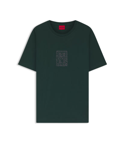 Hugo Embroidered Artwork T Shirt In Cotton Jersey Light Green