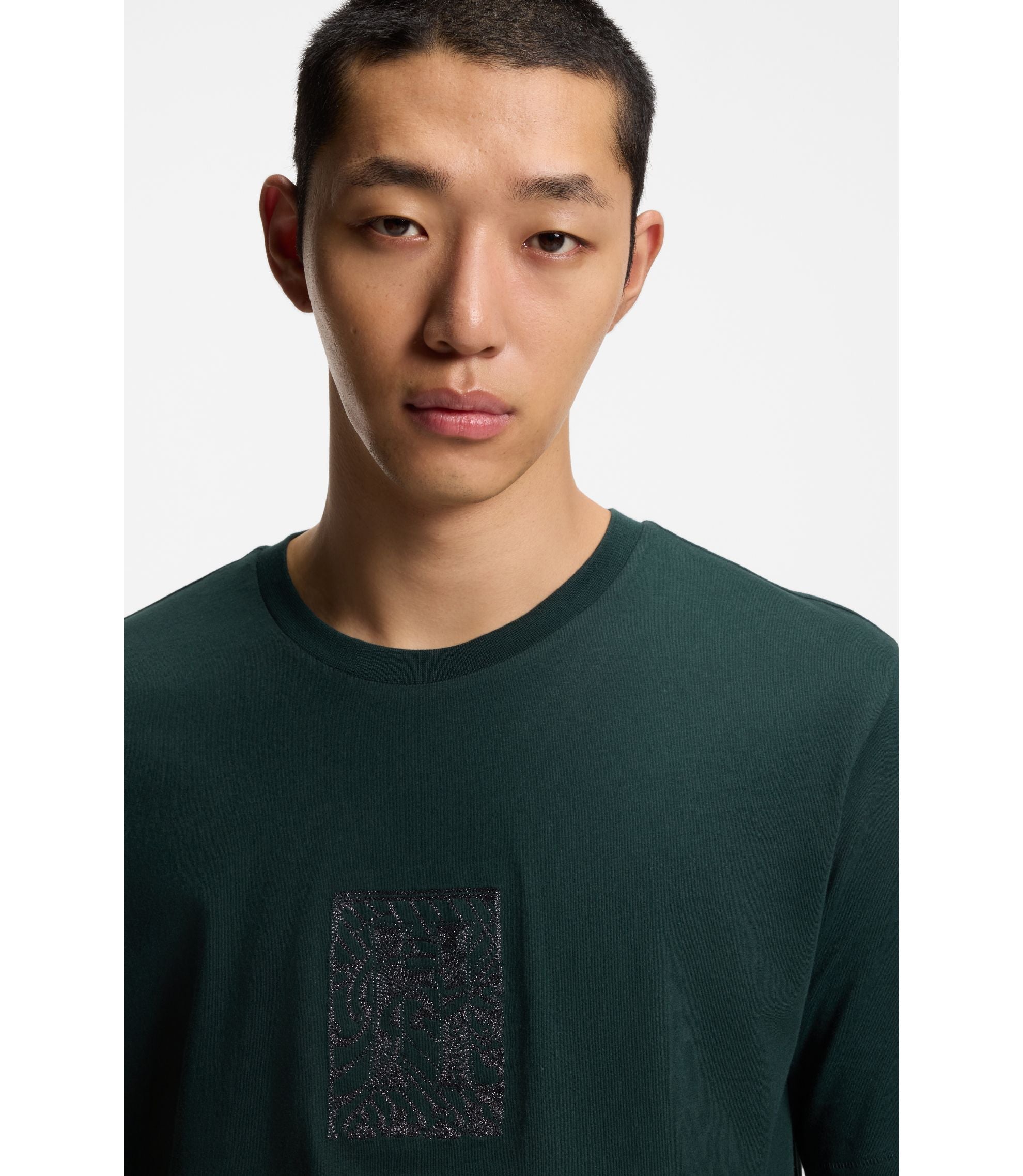 Hugo Embroidered Artwork T Shirt In Cotton Jersey Light Green