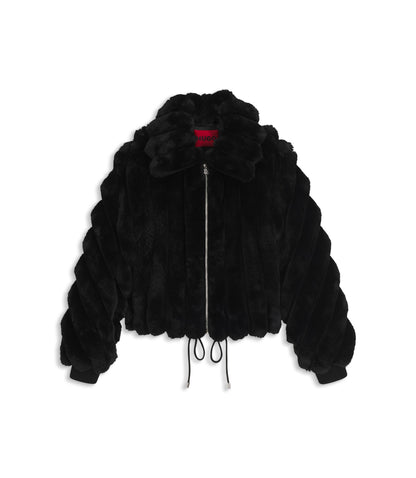 Hugo Adjustable Hem Jacket In Faux Fur Black Women's